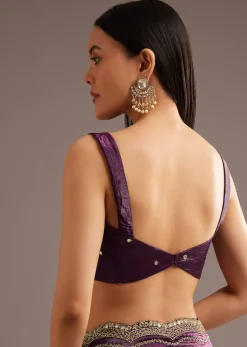 Wine Crushed Tissue Silk Cutdana Scallop Bordered Saree