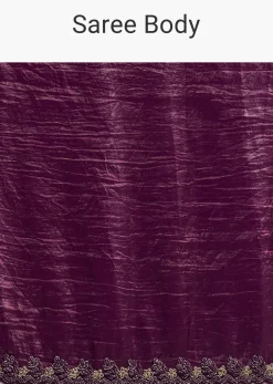 Wine Crushed Tissue Silk Saree With Cutdana Scallop Border
