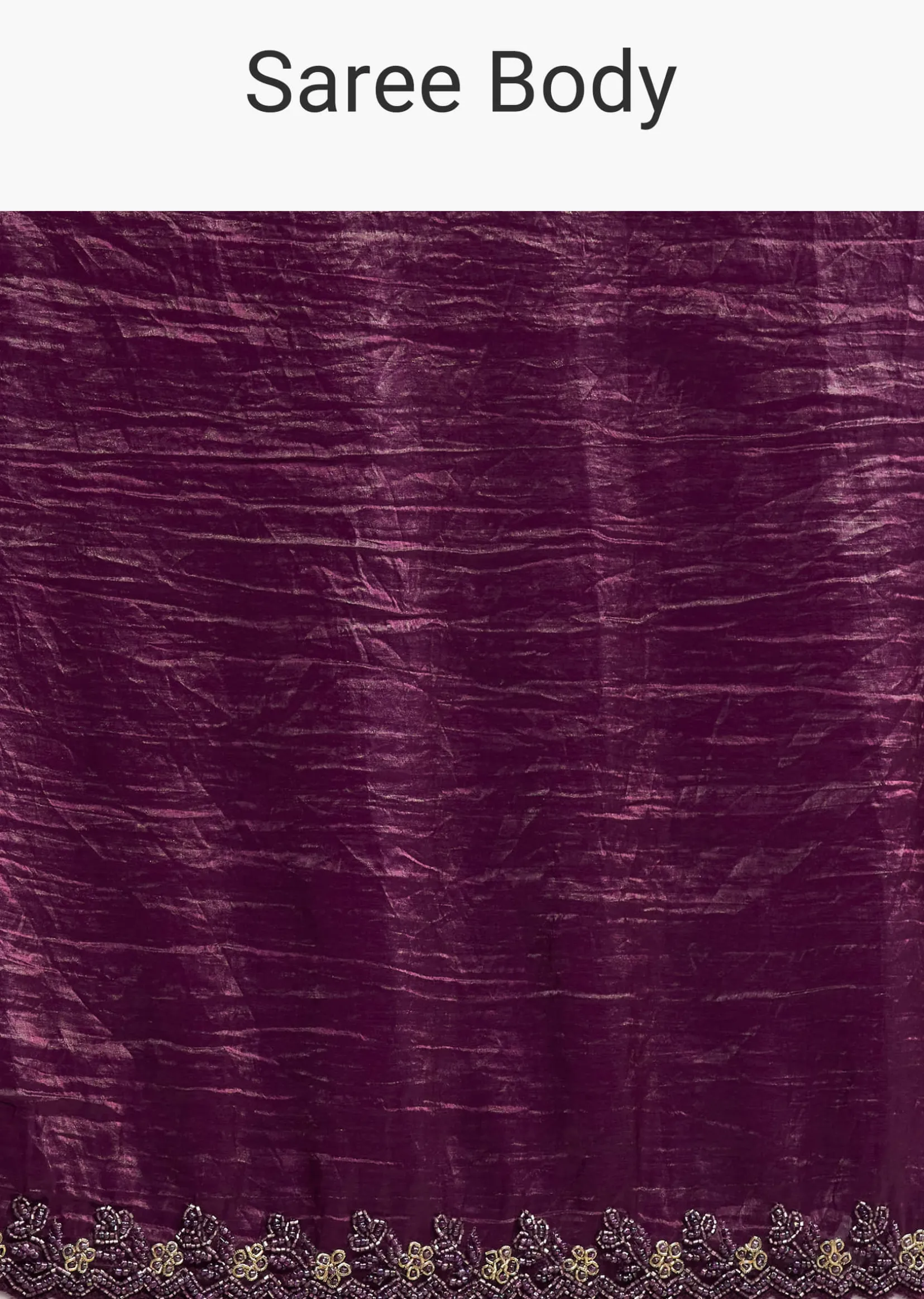 Wine Crushed Tissue Silk Saree With Cutdana Scallop Border