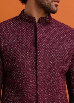 Wine Cutdana Embroidered Sherwani For Men
