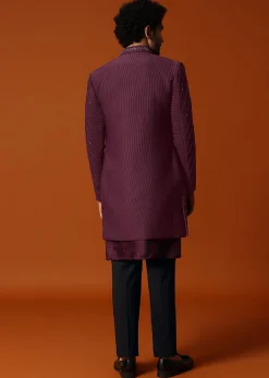 Wine Cutdana Embroidered Sherwani Set For Men