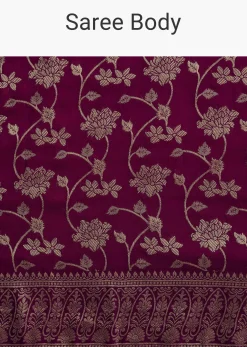 Wine Dola Silk Saree With Zari Jaal And Border Work