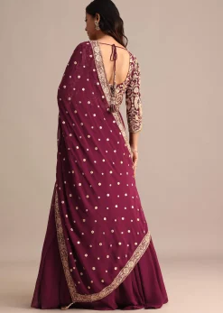 Wine Embroidered Georgette Anarkali Suit