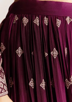 Wine Georgette Kurta Set With Zari And Resham Work