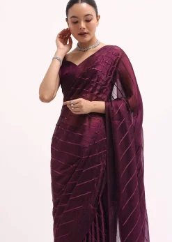 Wine Glass Tissue Saree In Swarovski With Unstitched Blouse