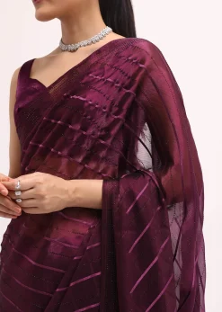 Wine Glass Tissue Saree In Swarovski With Unstitched Blouse