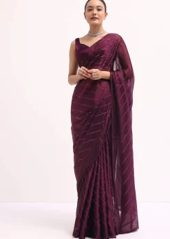 Wine Glass Tissue Saree In Swarovski With Unstitched Blouse
