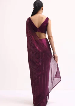 Wine Glass Tissue Saree In Swarovski With Unstitched Blouse