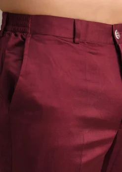 Wine Hand Embroidered Indo Western Set In Velvet