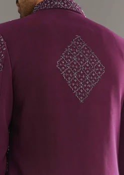 Wine Indo Western Set With Embellished Salli And Diamond Work