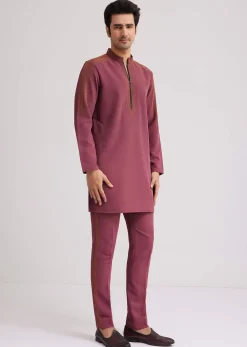 Wine Lycra Kurta Set With Glass Bead Embellishments