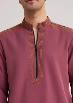 Wine Lycra Kurta Set With Glass Bead Embellishments