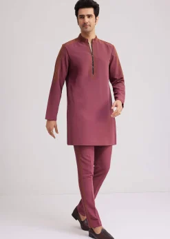 Wine Lycra Kurta Set With Glass Bead Embellishments