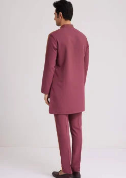 Wine Lycra Kurta Set With Glass Bead Embellishments