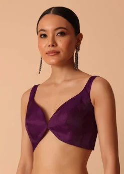 Wine Organza Saree With Lace Border And Unstitched Blouse Piece
