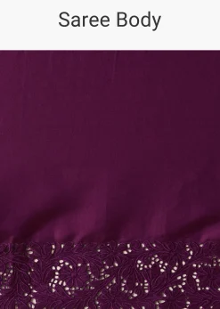 Wine Organza Saree With Lace Border And Unstitched Blouse Piece