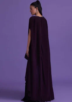 Wine Purple Cut Dana Embroidered Sharara And Blouse Set With Shrug in Satin