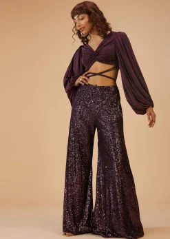 Wine Purple Palazzo And Crop-Top Set