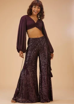 Wine Purple Palazzo And Crop-Top Set