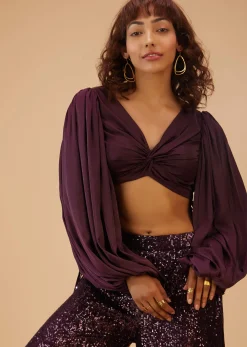 Wine Purple Palazzo And Crop-Top Set
