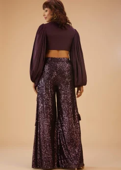 Wine Purple Palazzo And Crop-Top Set