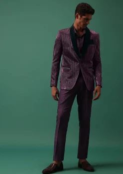 Wine Purple Pleated Tuxedo Set In Shimmer