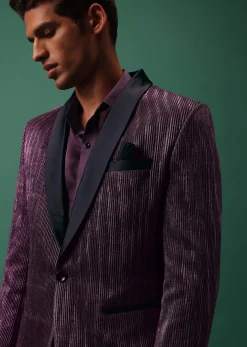 Wine Purple Pleated Tuxedo Set In Shimmer