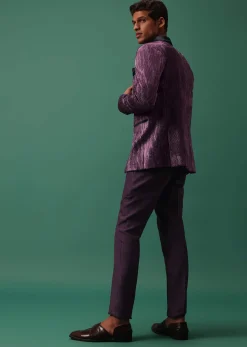 Wine Purple Pleated Tuxedo Set In Shimmer
