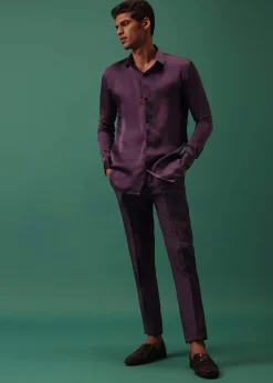 Wine Purple Pleated Tuxedo Set In Shimmer