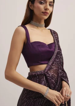 Wine Purple Sequins Saree With An Embellished Border
