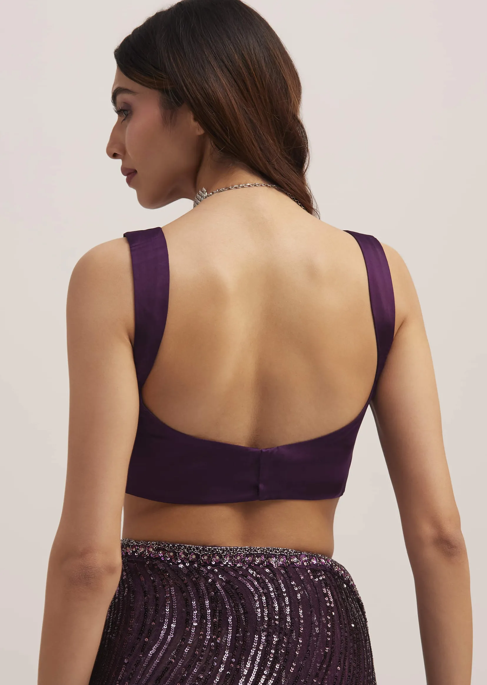 Wine Purple Sequins Saree With An Embellished Border
