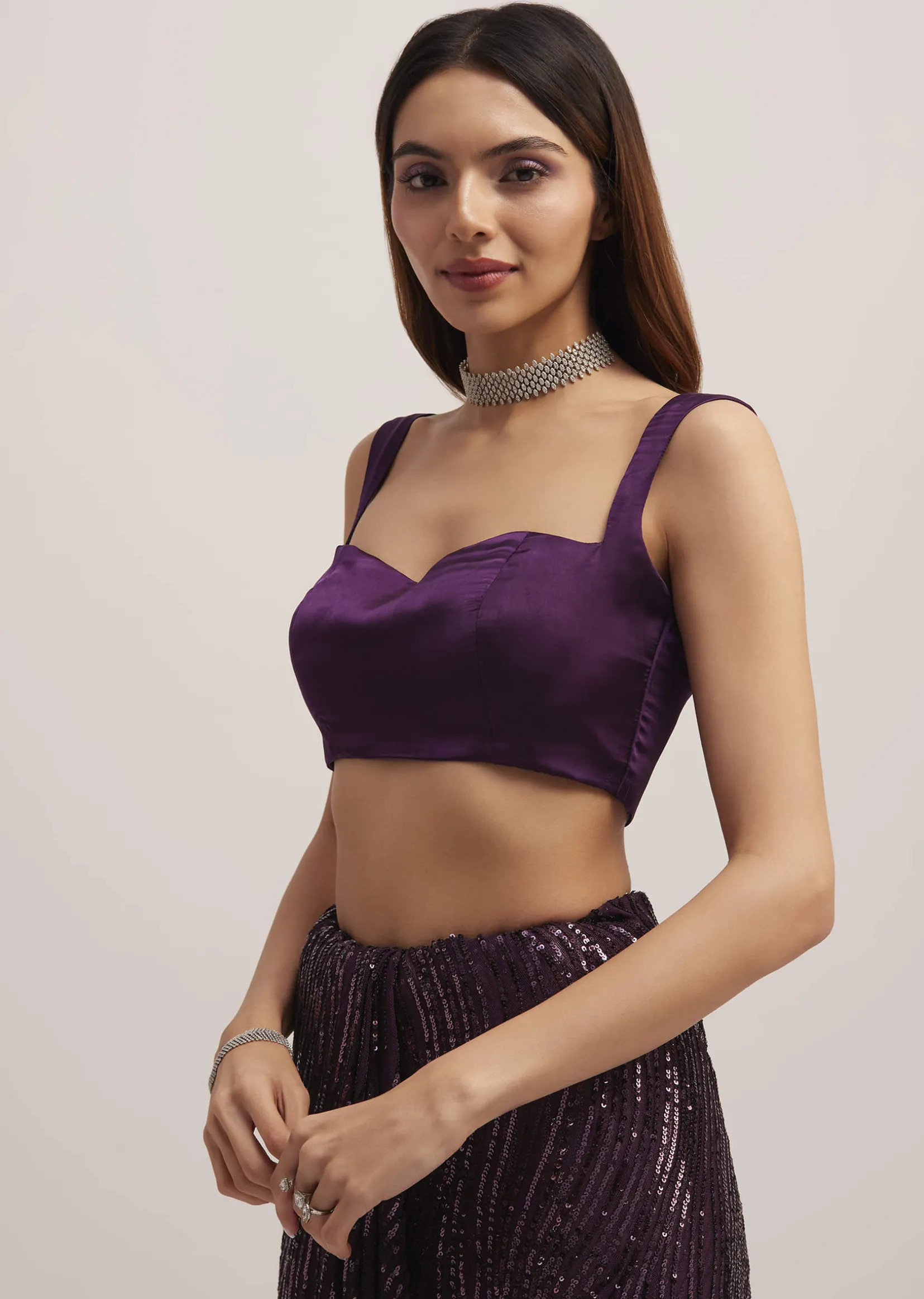 Wine Purple Sequins Saree With An Embellished Border