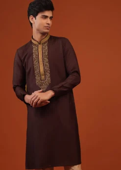 Wine Purple Thread Woven Silk Kurta Set