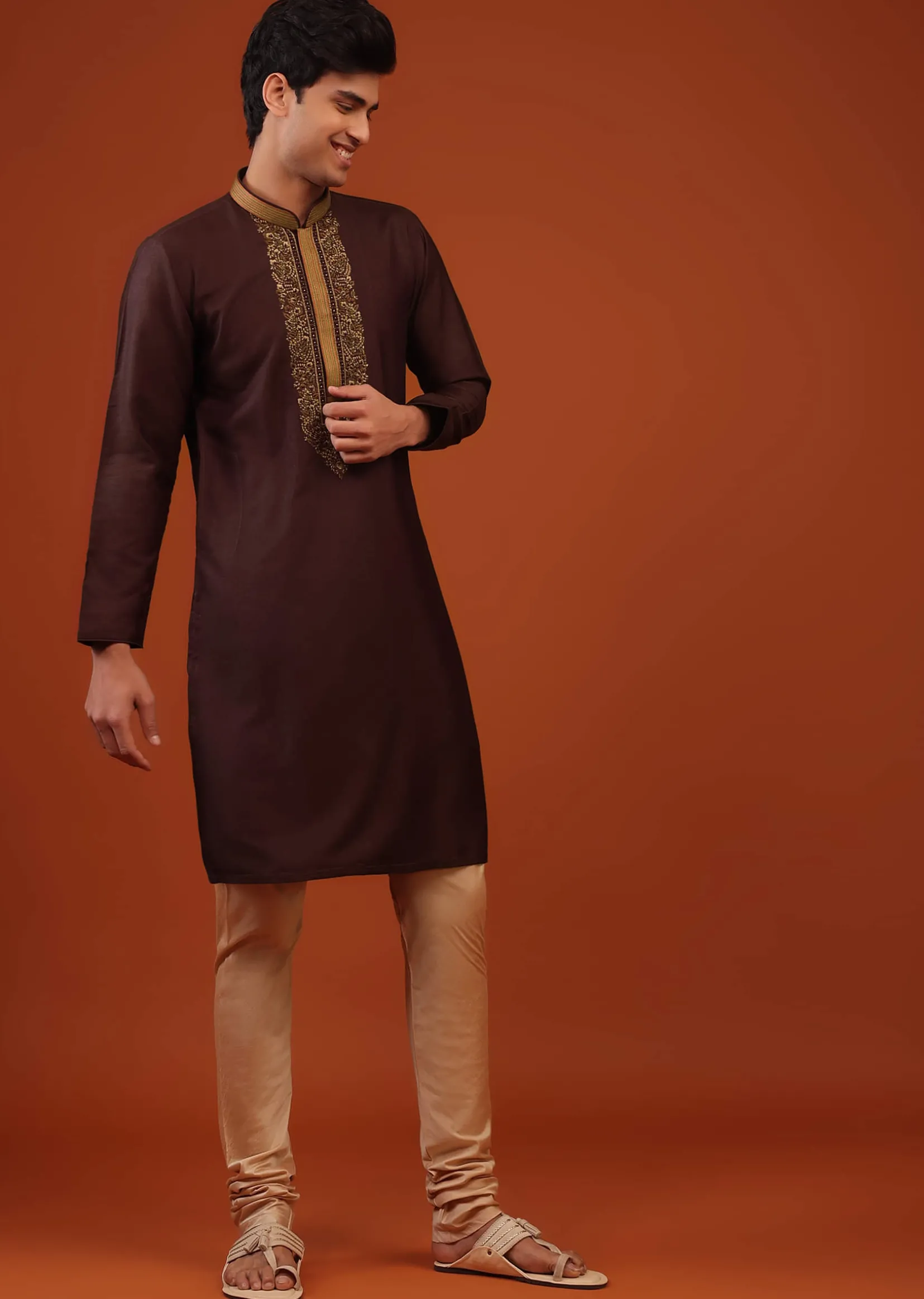 Wine Purple Thread Woven Silk Kurta Set