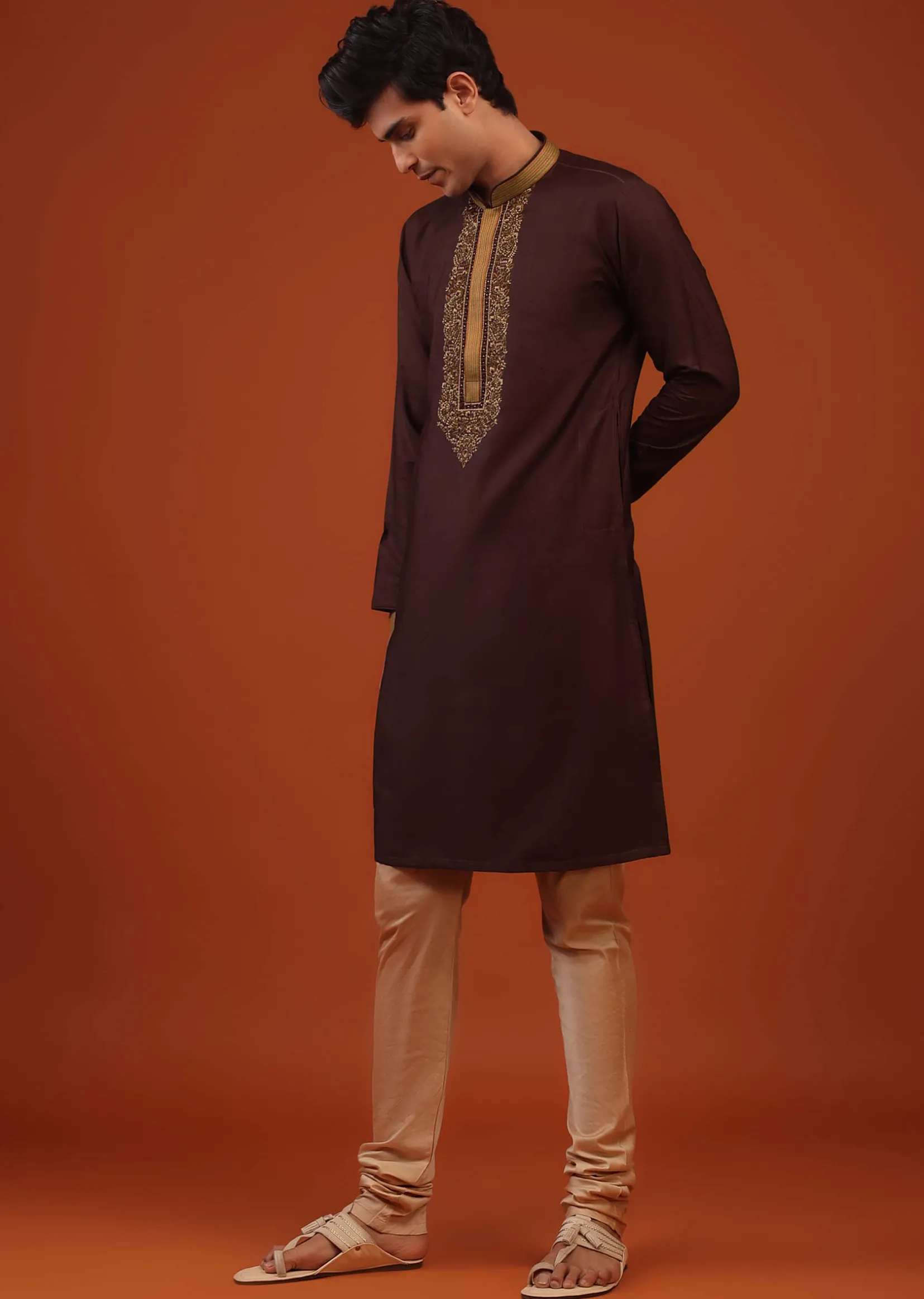 Wine Purple Thread Woven Silk Kurta Set