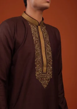 Wine Purple Thread Woven Silk Kurta Set