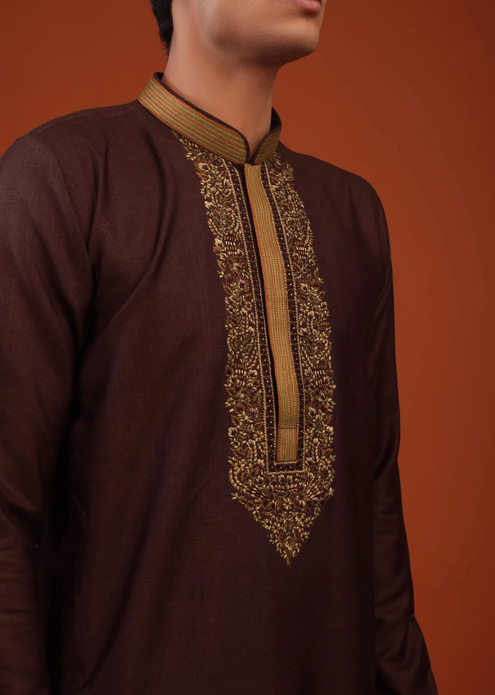 Wine Purple Thread Woven Silk Kurta Set