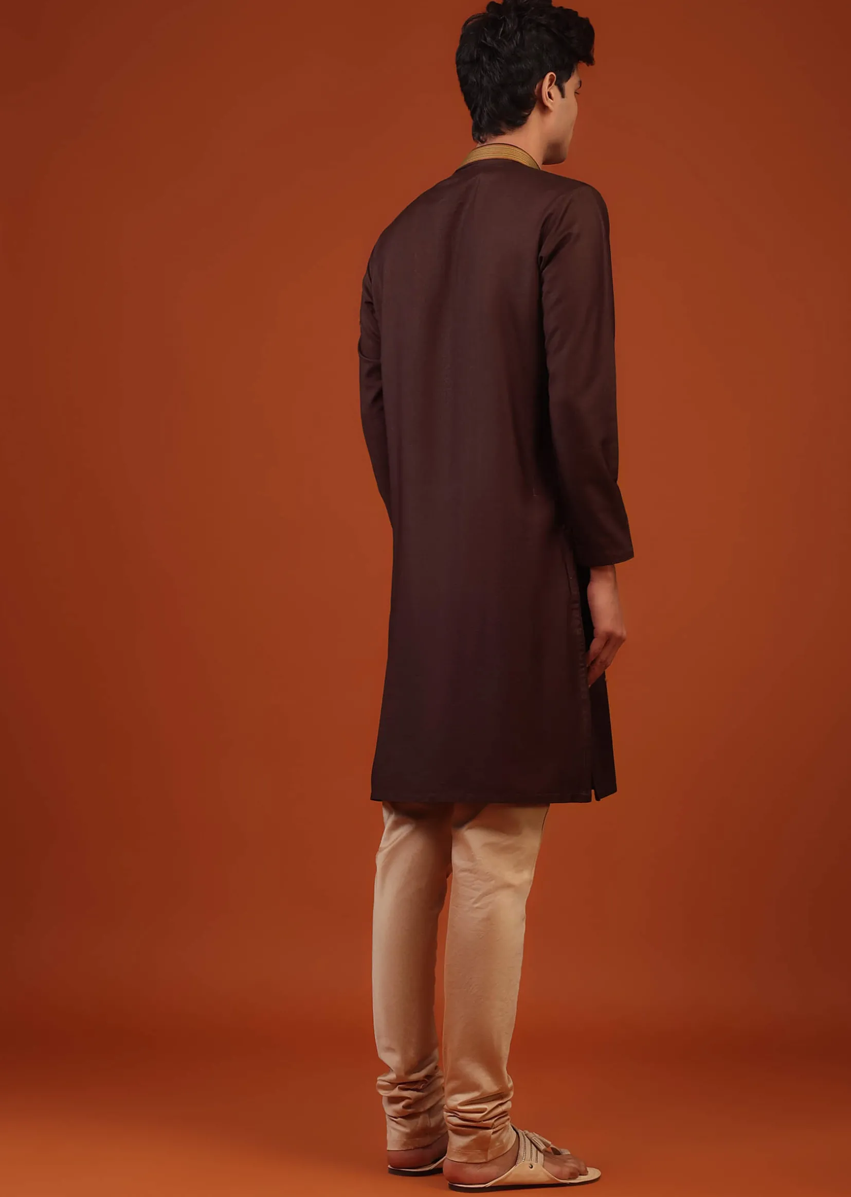 Wine Purple Thread Woven Silk Kurta Set