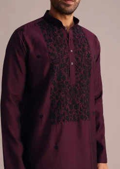 Wine Resham Work Kurta Set