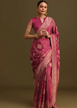 Wine Satin Brocade Zari Weave Saree
