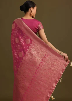 Wine Satin Brocade Zari Weave Saree