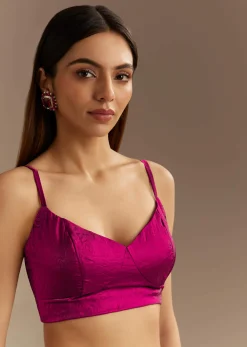 Wine Satin Sequins Saree With Zardosi Cutdana Embroidery And Scallop Border