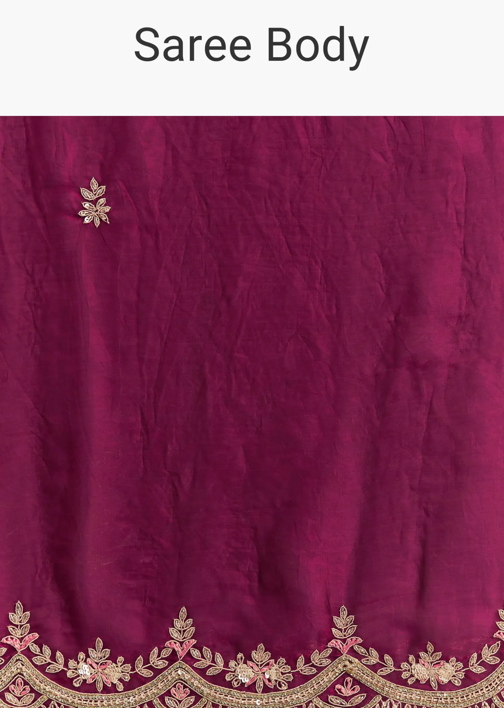 Wine Satin Sequins Saree With Zardosi Cutdana Embroidery And Scallop Border