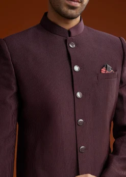Wine Sherwani Set With Minimalist Design