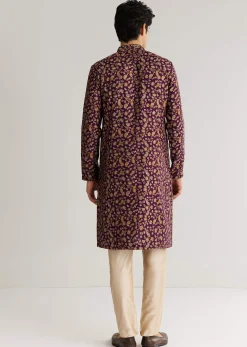 Wine Silk Floral Printed Kurta Set With Cutdana Work