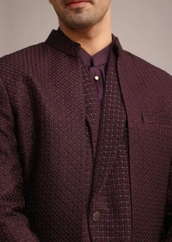 Wine Silk Indo Western And Kurta Set With Salli Work