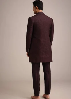 Wine Silk Indo Western And Kurta Set With Salli Work