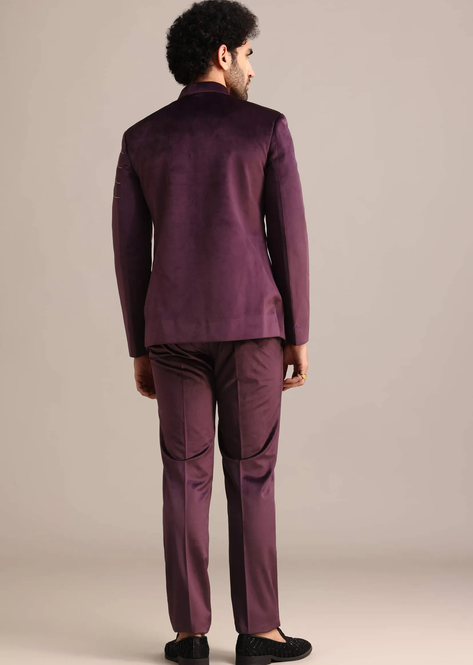 Wine Suede Jodhpuri Set With Patch Work