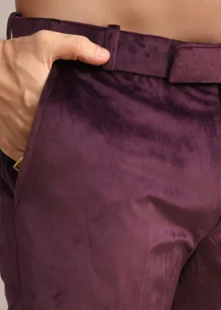Wine Suede Jodhpuri Set With Patch Work