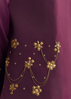 Wine Suiting Jacket Kurta Set With Metal Accents